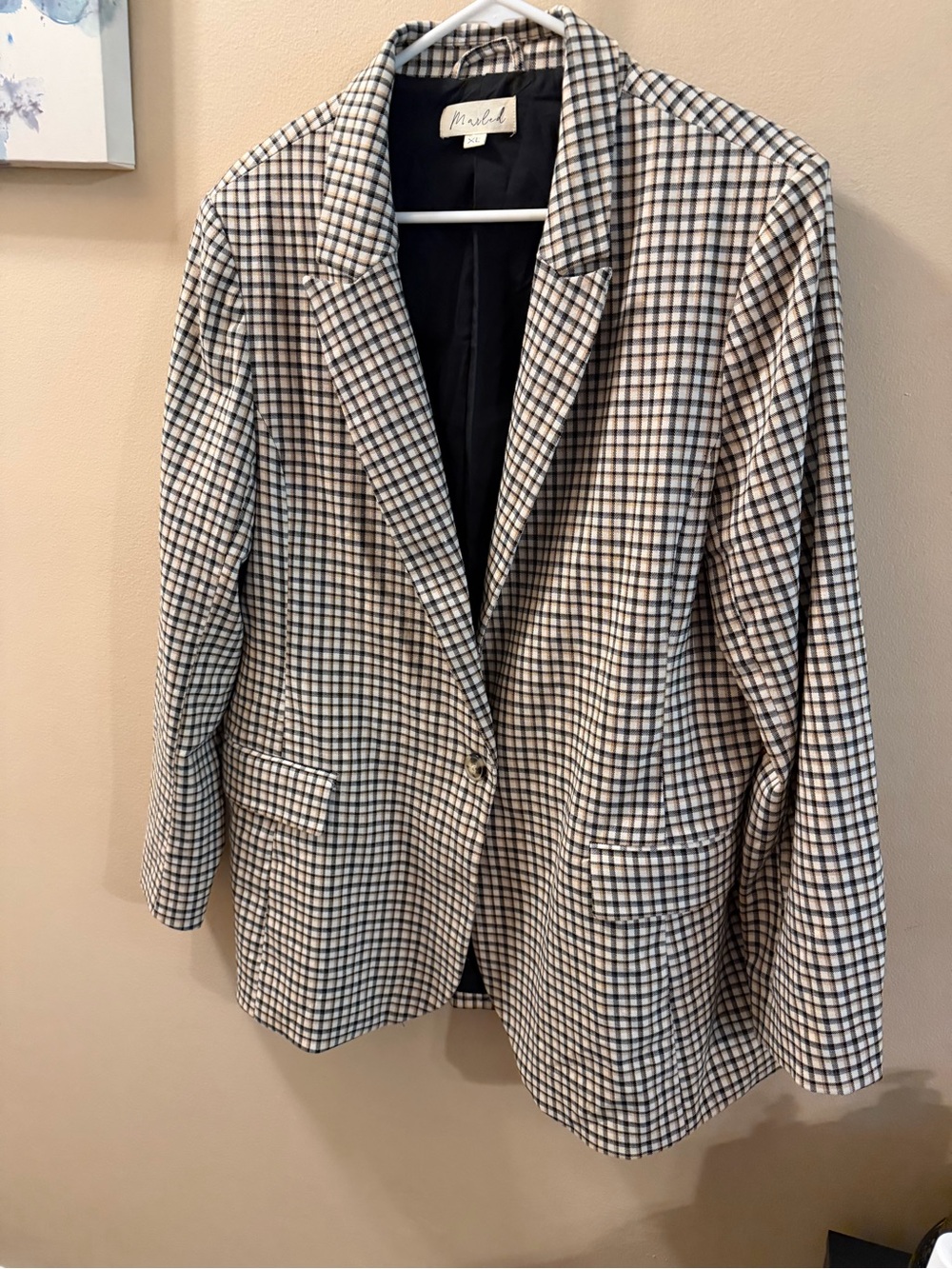 Marbled Black & White Plaid Blazer size xl